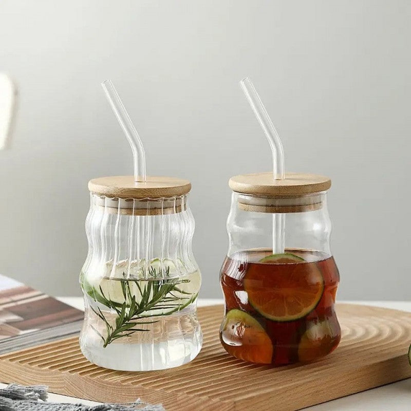 Iced Glass Mug With Straw 500ml