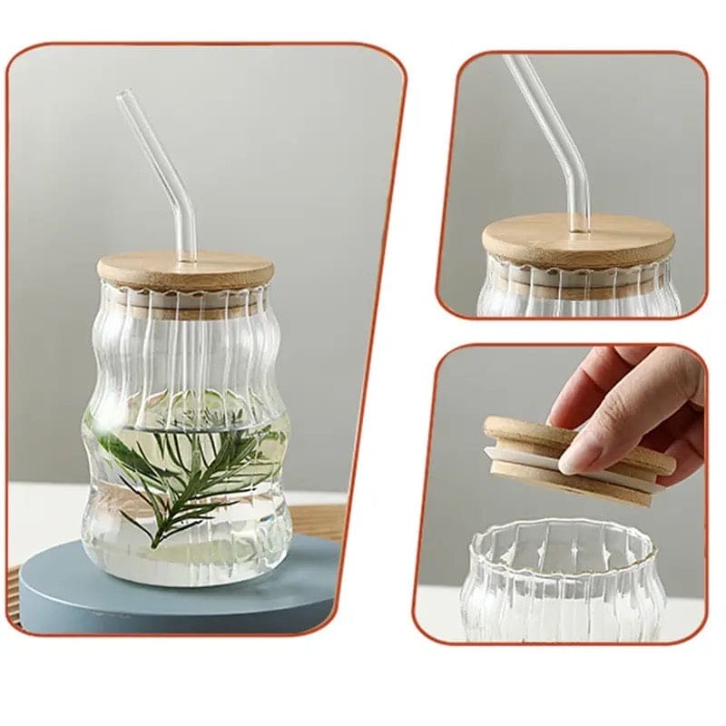 Iced Glass Mug With Straw 500ml