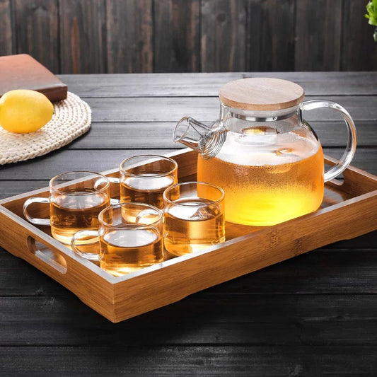 7-Pcs Japanese Style Glass Kettle Set with Bamboo Tray