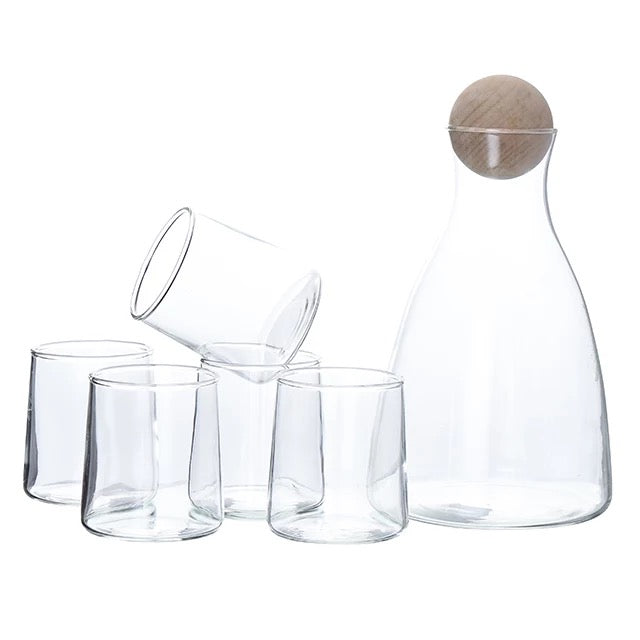 7-Pcs Nordic Classic Style Glass Set with Cork Lid Jug