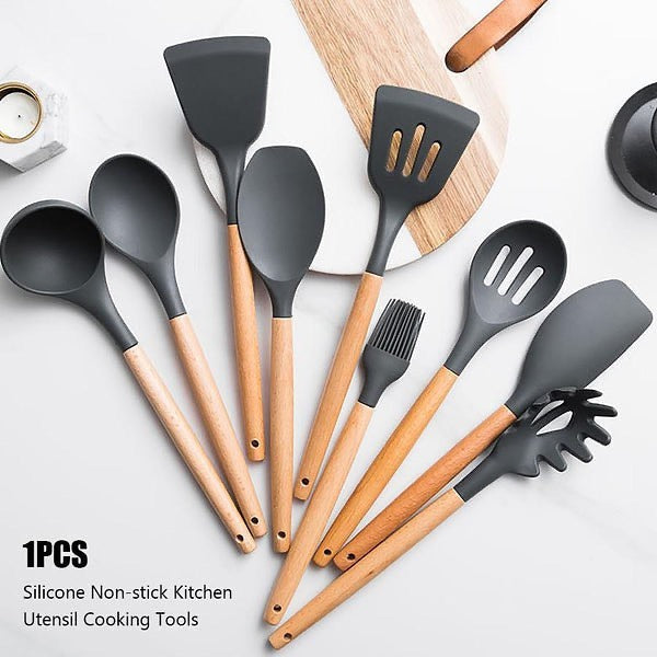 12 PCs Non stick Silicone Cooking Set-Black🖤