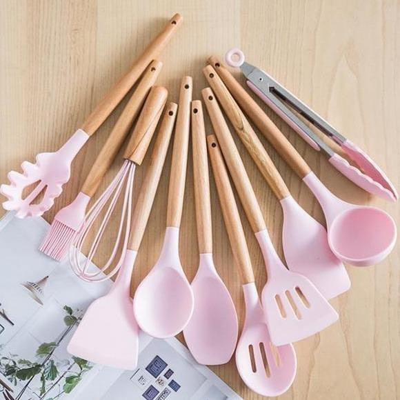 12 PCs Non stick Silicone Cooking Set-Pink💗