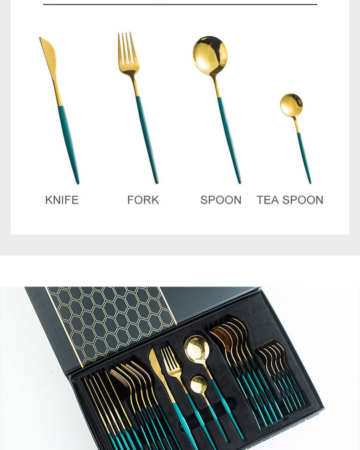 24 PCs Premium Steel Cutlery Set-Green over Golden