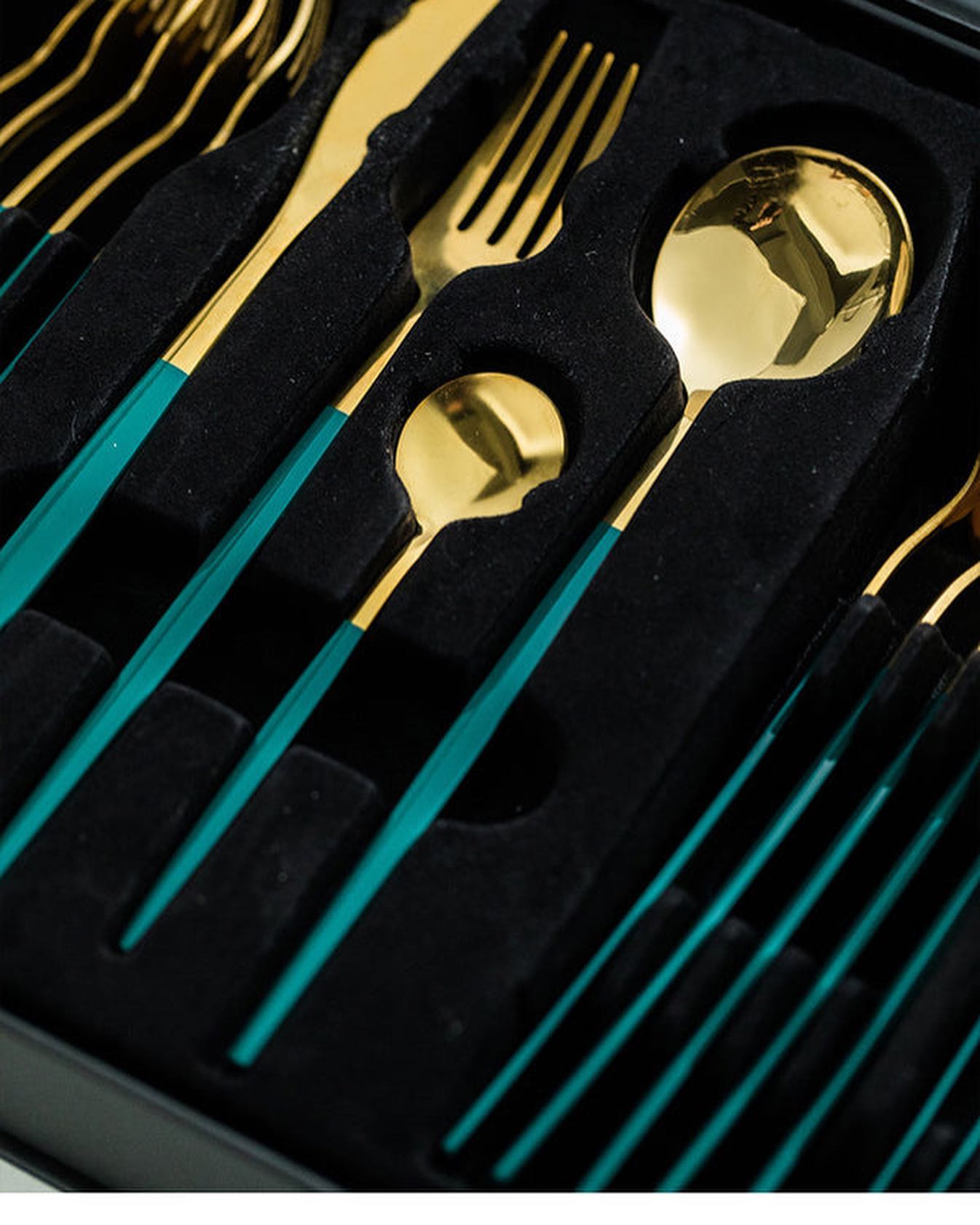 24 PCs Premium Steel Cutlery Set-Green over Golden