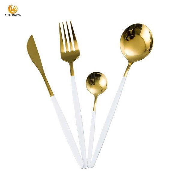 24 PCs Premium Steel Cutlery Set-White Over Golden