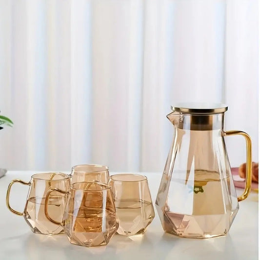 7-Pcs Glass Slash Jug Gold With Steel Lid