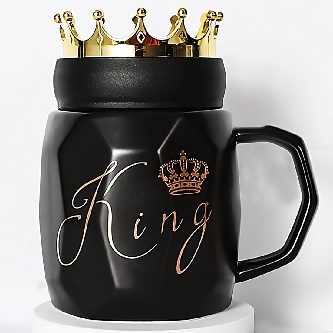 Ceramic Couple Mug with Crown Lid