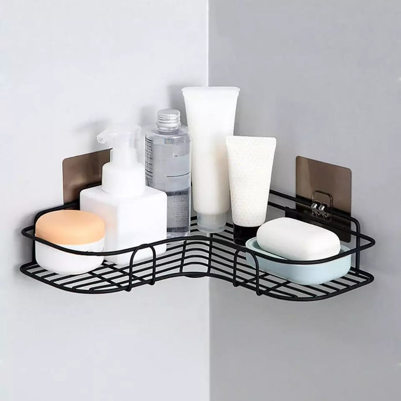 Self-adhesive wall corner rack