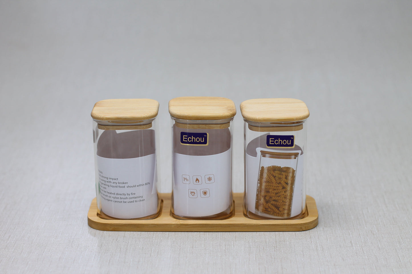 Glass storage container Set with square rounded corner -3pcs Echou