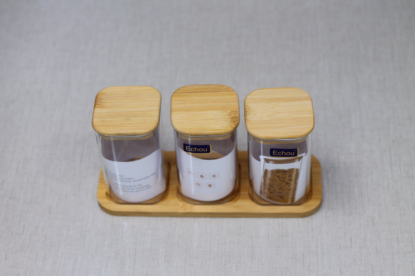 Glass storage container Set with square rounded corner -3pcs Echou