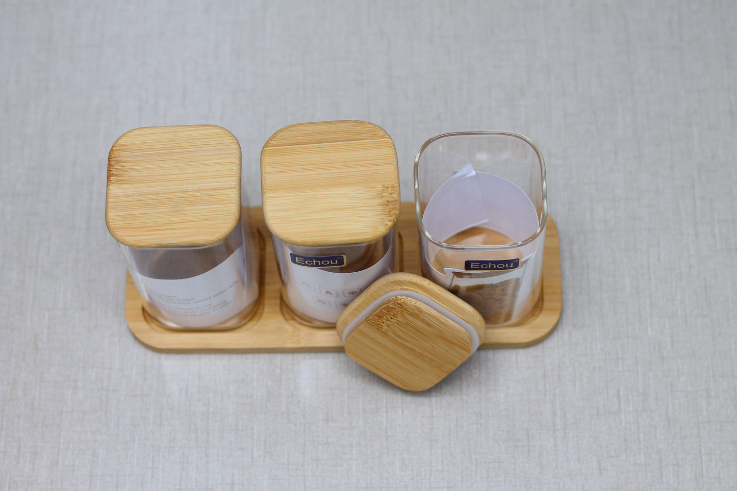 Glass storage container Set with square rounded corner -3pcs Echou