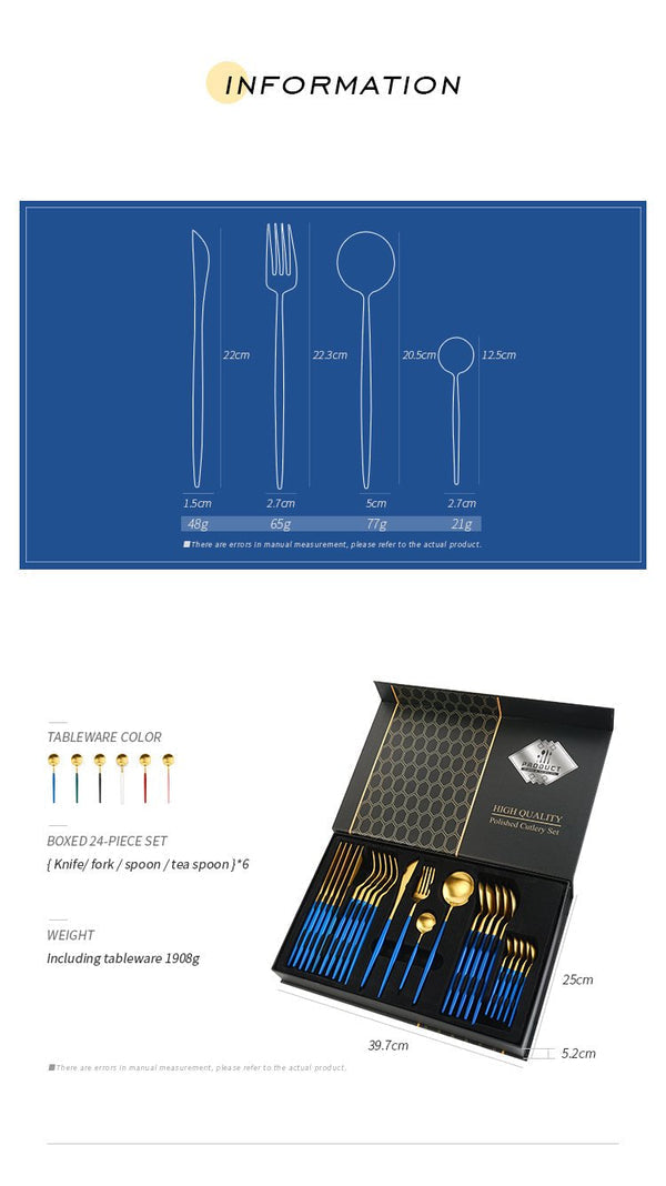 24 PCs Premium Steel Cutlery Set-Blue over Golden