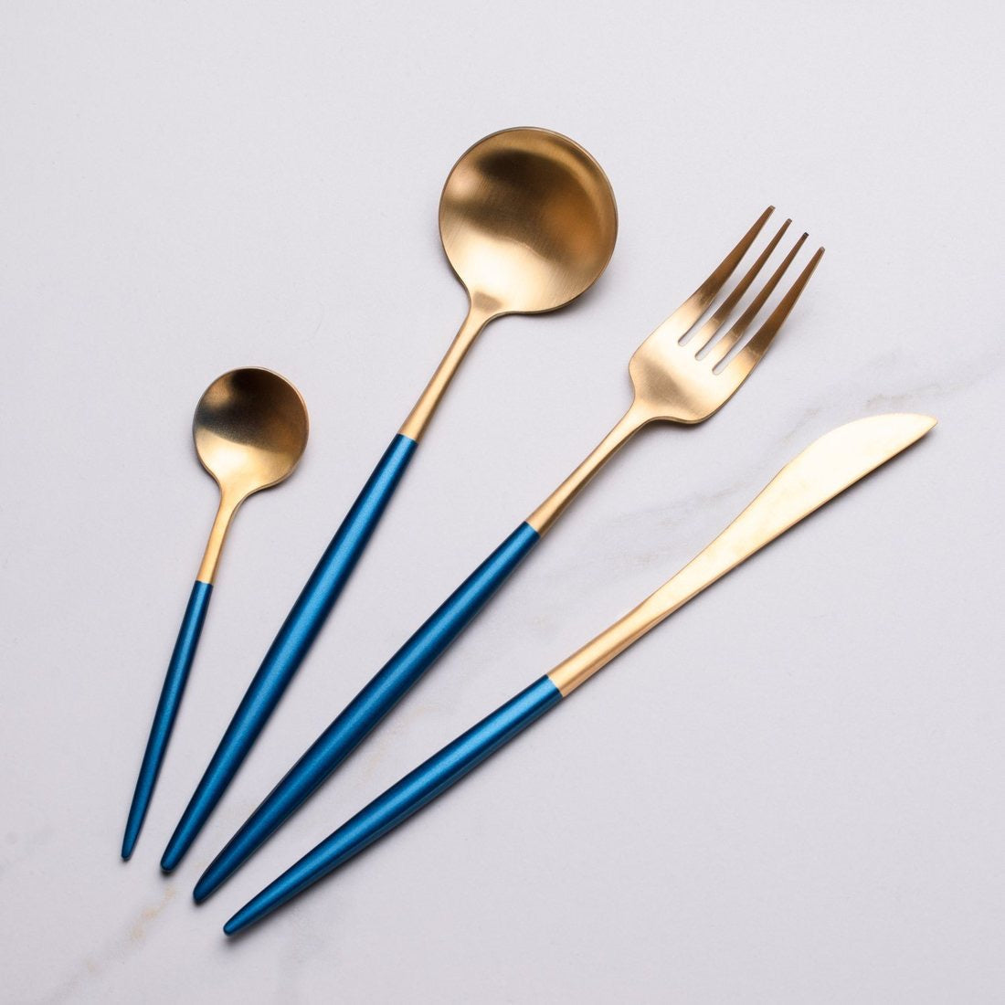 24 PCs Premium Steel Cutlery Set-Blue over Golden