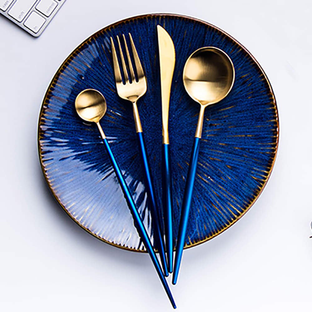 24 PCs Premium Steel Cutlery Set-Blue over Golden