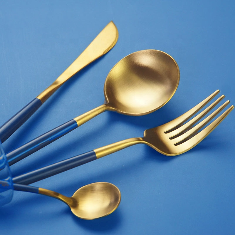 24 PCs Premium Steel Cutlery Set-Blue over Golden