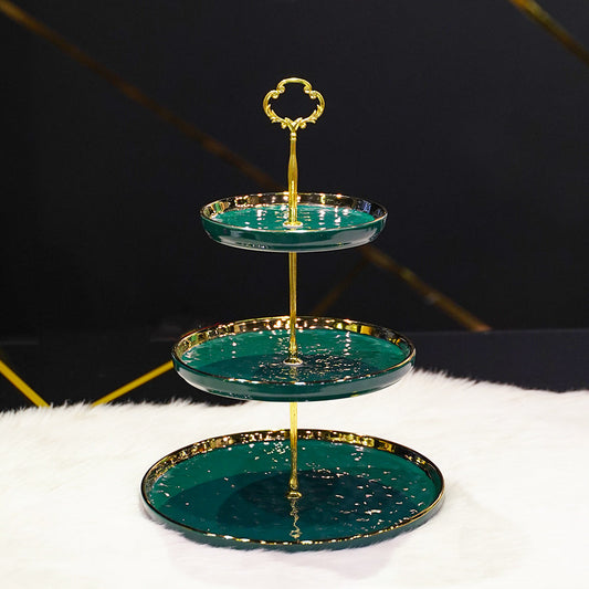 Round Ceramic 3tier Green Platter