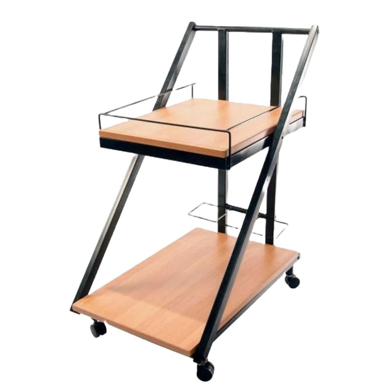 2-Tier Wooden Trolley With Stainless Steel