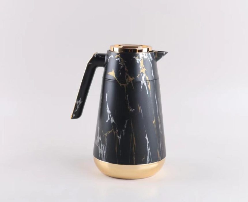 Marble vacuum flask thermos with gold