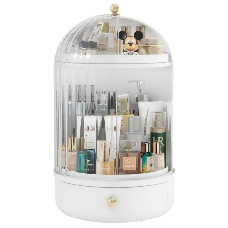 360° Rotating Makeup Organizer With Drawer White