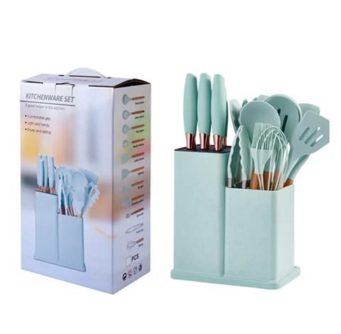 19-Pcs Kitchen Cooking Utensils & Knife Set with Block Holder & Cutting Board