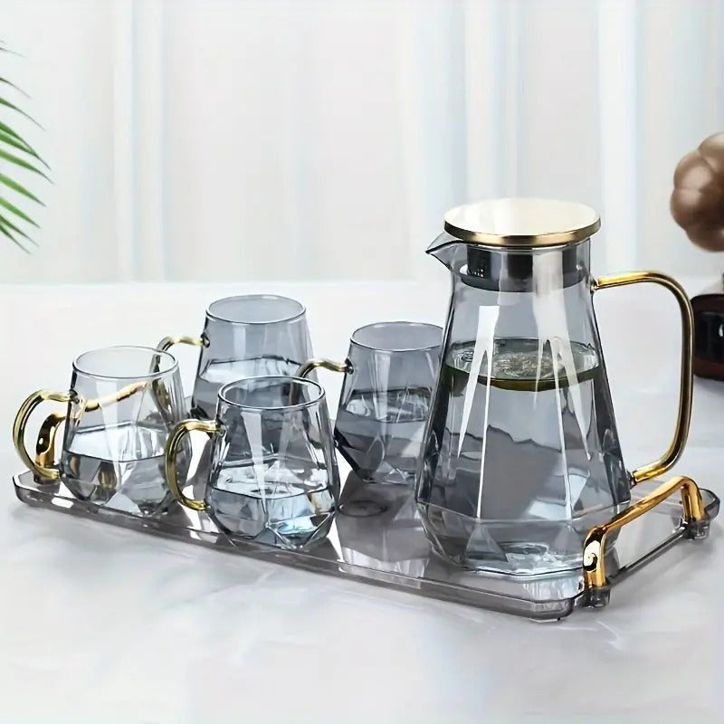 7-Pcs Glass Slash Jug Silver With Steel Lid