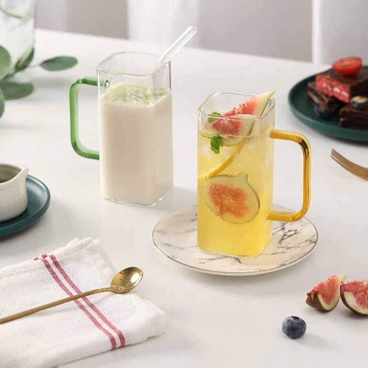 2-Pcs Square Glass Mug Breakfast-Multipurpose