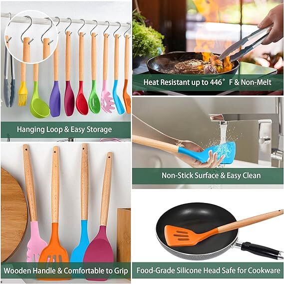 12Pcs Kitchen Cooking Utensils Set With Wooden Handle